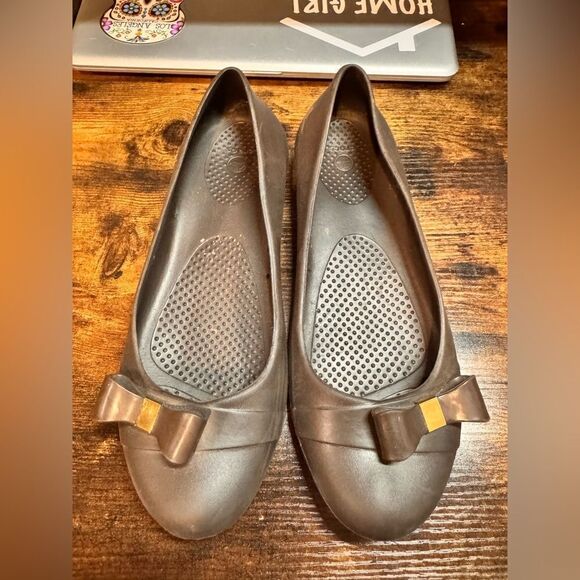 Crocs Gianna Brown Bow Ballet Flats Rubber‎ Slip On Cap Toe Womens Size 9 - Picture 4 of 9